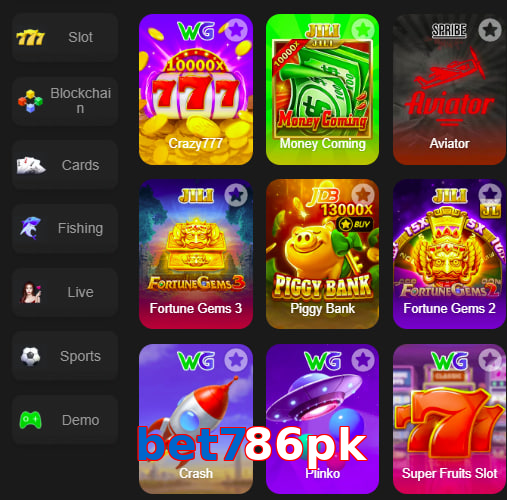 Main screen of Bet786pk game page for PK players