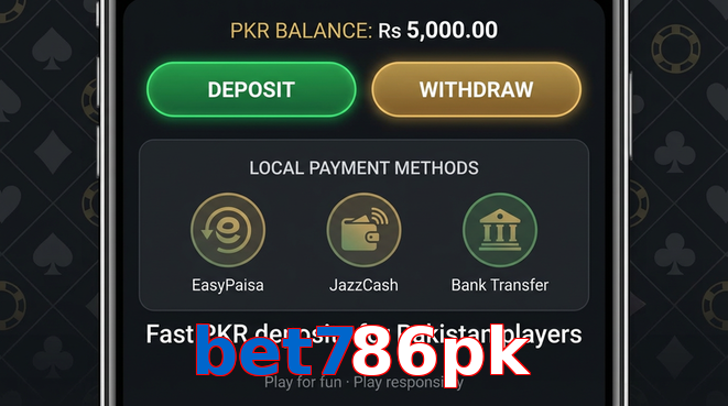 Deposit and withdrawal screen with PKR methods